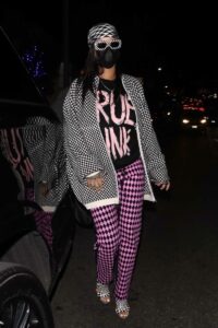 Rihanna in a Checked Cardigan