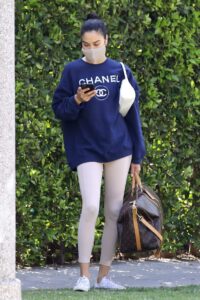 Shanina Shaik in a Blue Chanel Sweatshirt