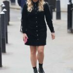 Sian Welby in a Black Mini Dress Arrives at the Global Offices in London 04/26/2021