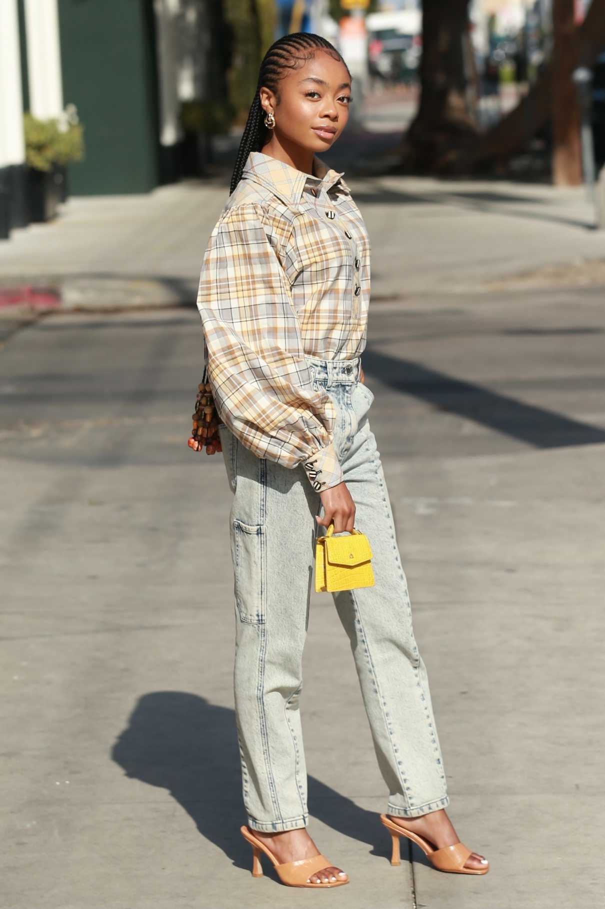 Skai Jackson in a Plaid Blouse Was Seen on Melrose Street in West ...