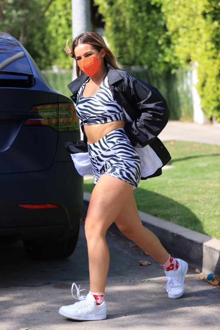 Addison Rae in a Zebra Print Workout Ensemble Leaves a Pilates Class in