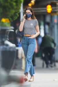 Anne Hathaway in a Striped Tee