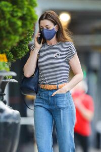 Anne Hathaway in a Striped Tee