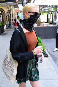 Anya Taylor-Joy in a Black Bandana as a Face Mask