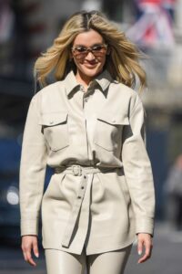 Ashley Roberts in a Beige Pantsuit