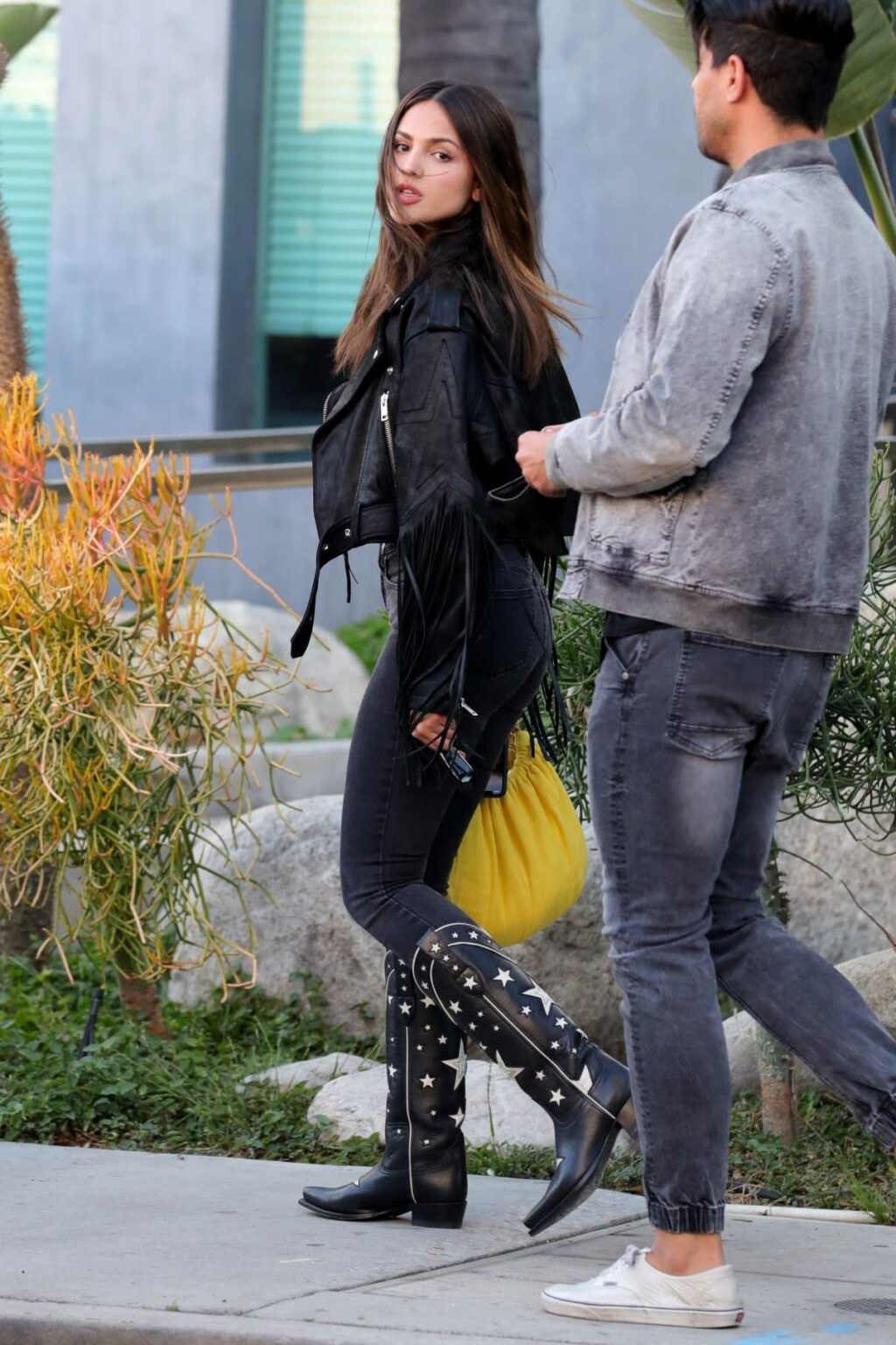 Eiza Gonzalez in a Black Leather Jacket Leaves Dinner with a Friend in