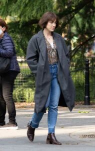 Elizabeth Henstridge in a Grey Coat