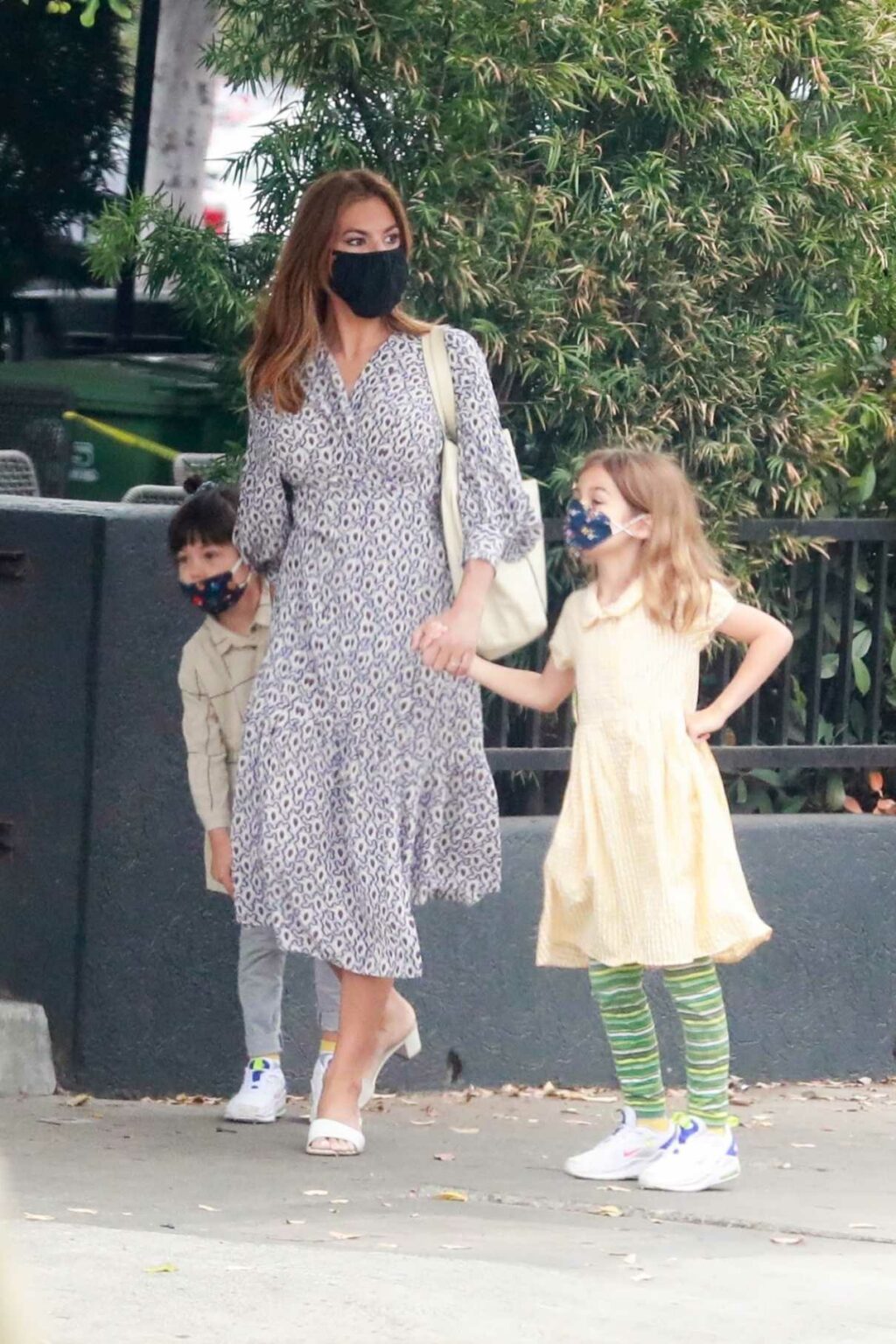 Eva Mendes in a Black Protective Mask Was Seen Out with Her Daughters