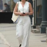 Georgina Burke in a White Outfit Heads to the Hamptons in New York 05/28/2021