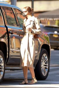 Irina Shayk in a Beige Trench Coat