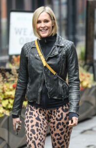 Jenni Falconer in an Animal Print Leggings