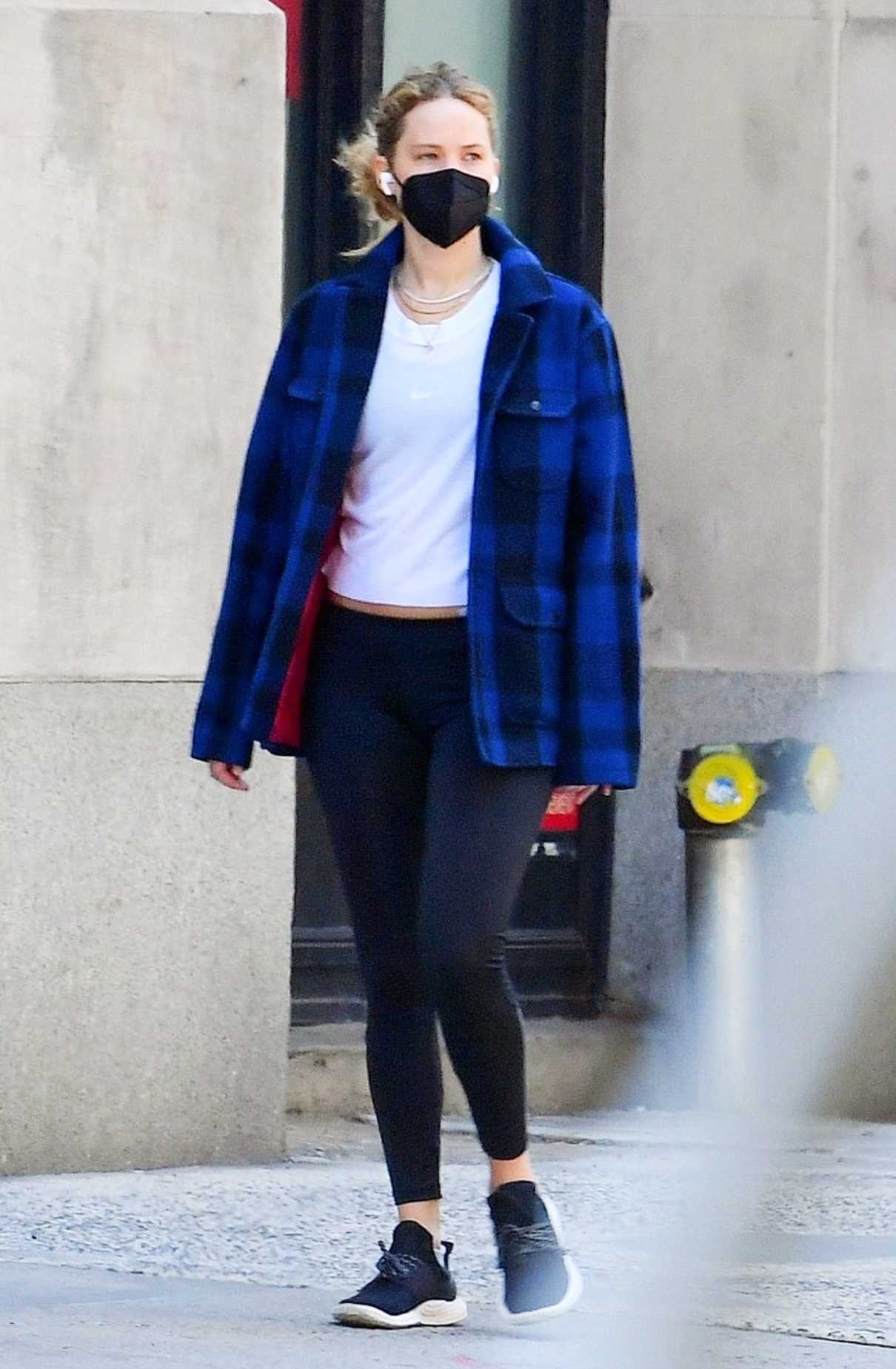 Jennifer Lawrence in a Blue Plaid Blazer