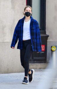 Jennifer Lawrence in a Blue Plaid Blazer