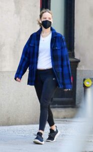 Jennifer Lawrence in a Blue Plaid Blazer