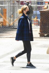 Jennifer Lawrence in a Blue Plaid Blazer