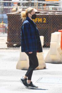 Jennifer Lawrence in a Blue Plaid Blazer