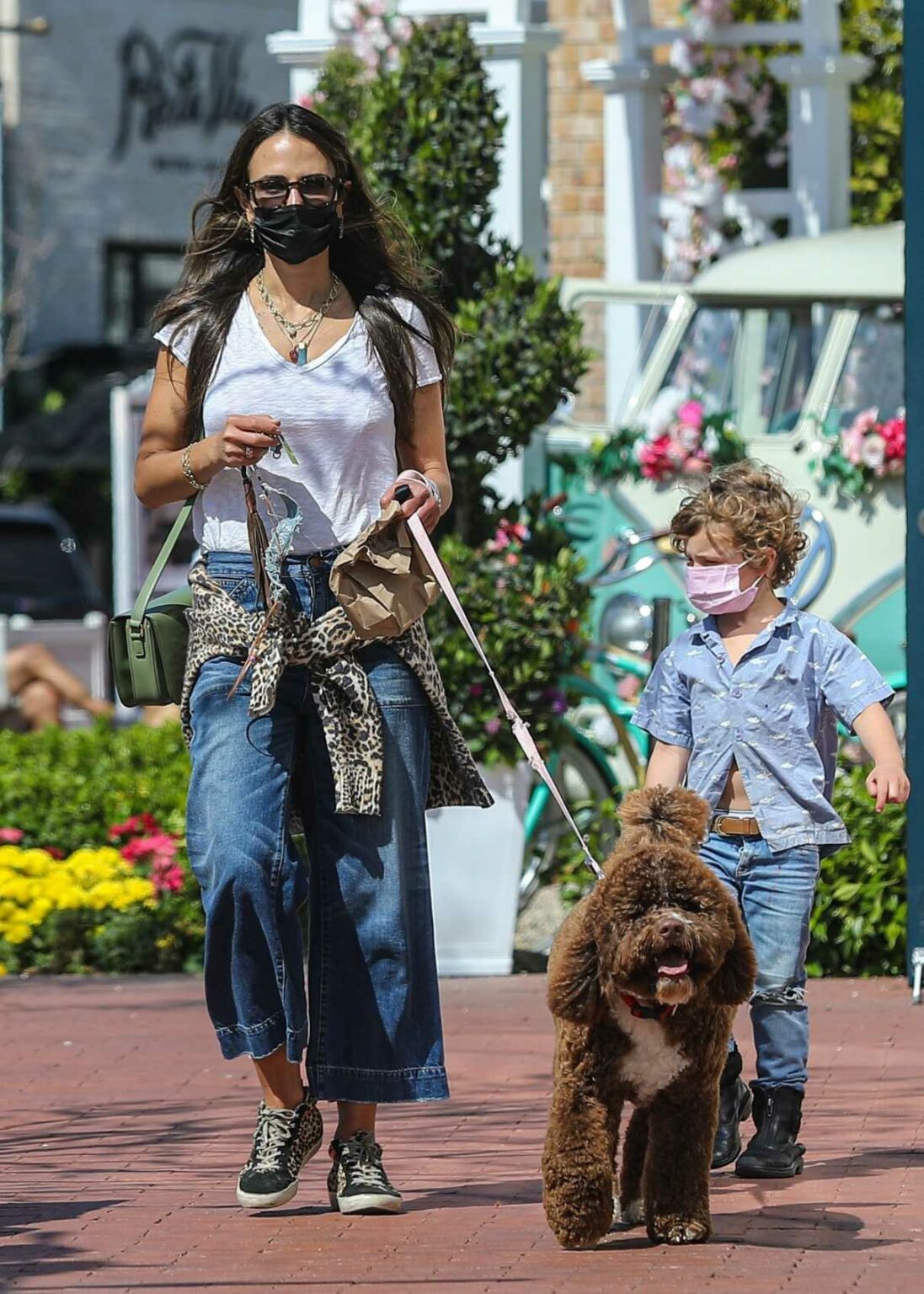 Jordana Brewster in a White Tee Walks Her Dog in Pacific Palisades 05