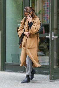 Kaia Gerber in a Beige Coat