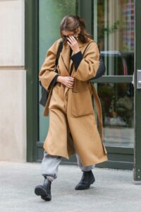 Kaia Gerber in a Beige Coat