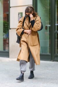 Kaia Gerber in a Beige Coat