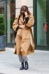 Kaia Gerber in a Beige Coat