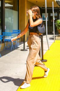 Kaia Gerber in a Beige Pants