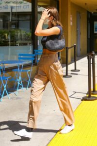 Kaia Gerber in a Beige Pants