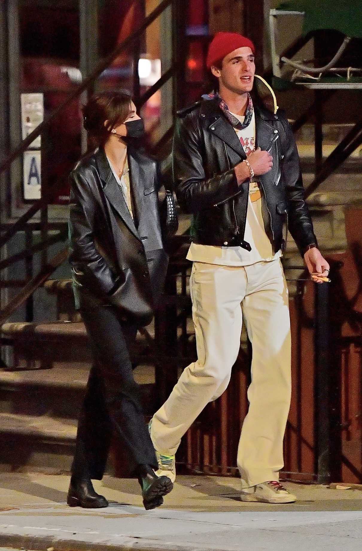 Kaia Gerber in a Black Leather Jacket Was Seen Out with Jacob Elordi in