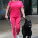 Katie Price in a Pink Adidas Outfit Walks Her Dog in Manchester 05/26/2021