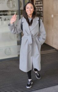 Katya Jones in a Grey Coat