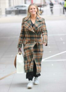 Kerry Katona in a Plaid Coat