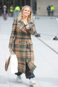 Kerry Katona in a Plaid Coat