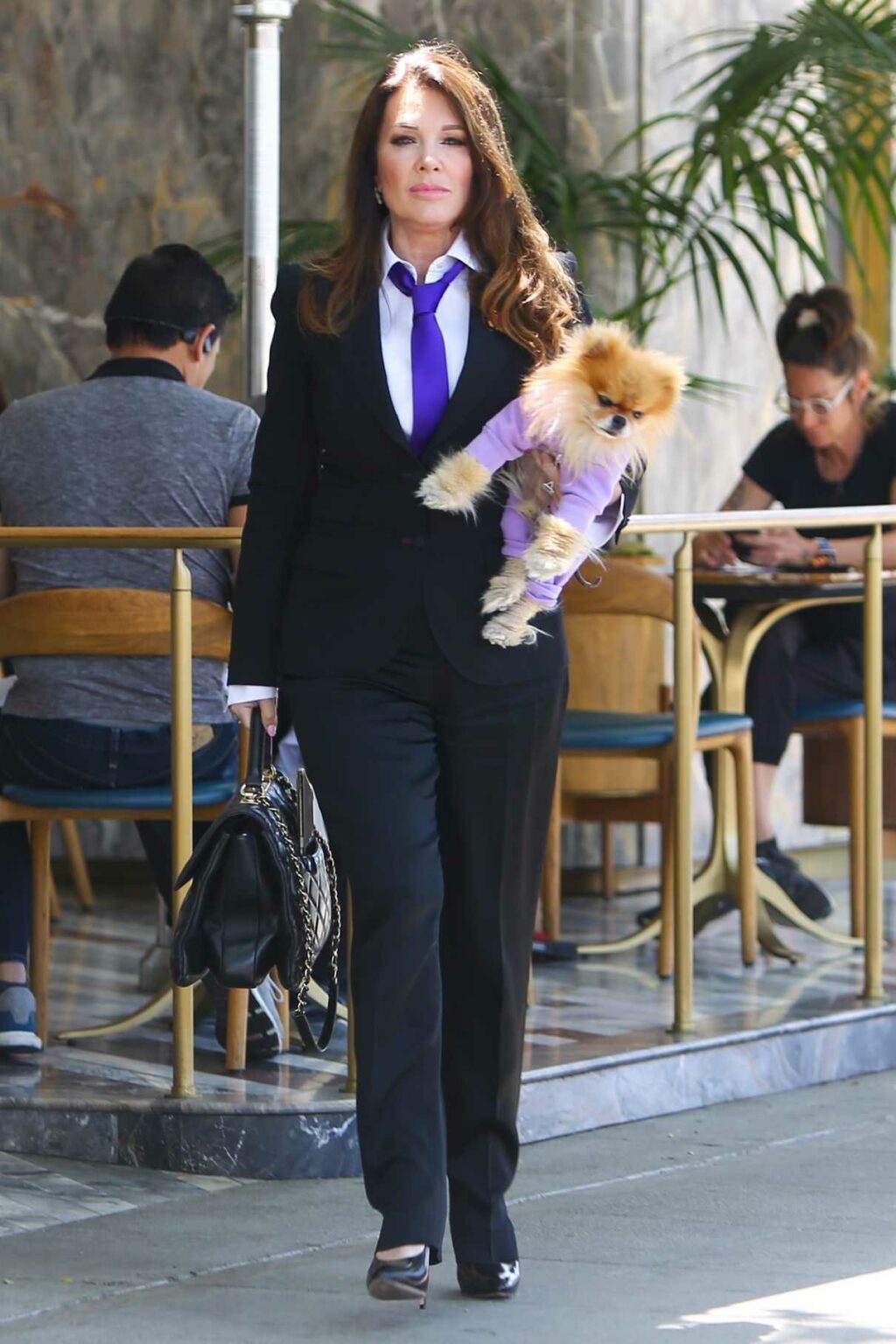 Lisa Vanderpump in a Black Suit Leaves Lunch at Bottega Louie in West