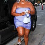 Lizzo in a Purple Mini Dress Arrives at Catch LA in West Hollywood 05/22/2021