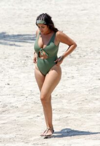 Malin Andersson in a Green Swimsuit