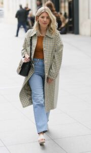 Mollie King in a Checked Trench Coat