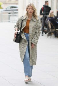 Mollie King in a Checked Trench Coat