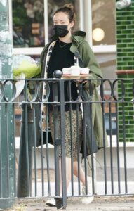 Olivia Wilde in an Olive Windbreaker