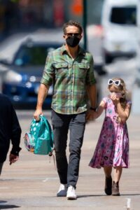 Ryan Reynolds in a Green Plaid Shirt Was Spotted Out with His Daughter in Tribeca, New York 05/12/2021