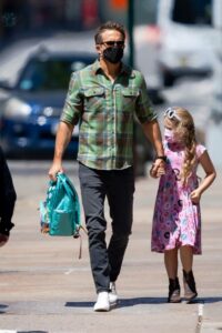 Ryan Reynolds in a Green Plaid Shirt Was Spotted Out with His Daughter in Tribeca, New York 05/12/2021