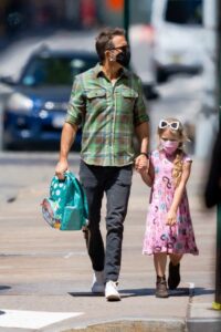 Ryan Reynolds in a Green Plaid Shirt Was Spotted Out with His Daughter in Tribeca, New York 05/12/2021