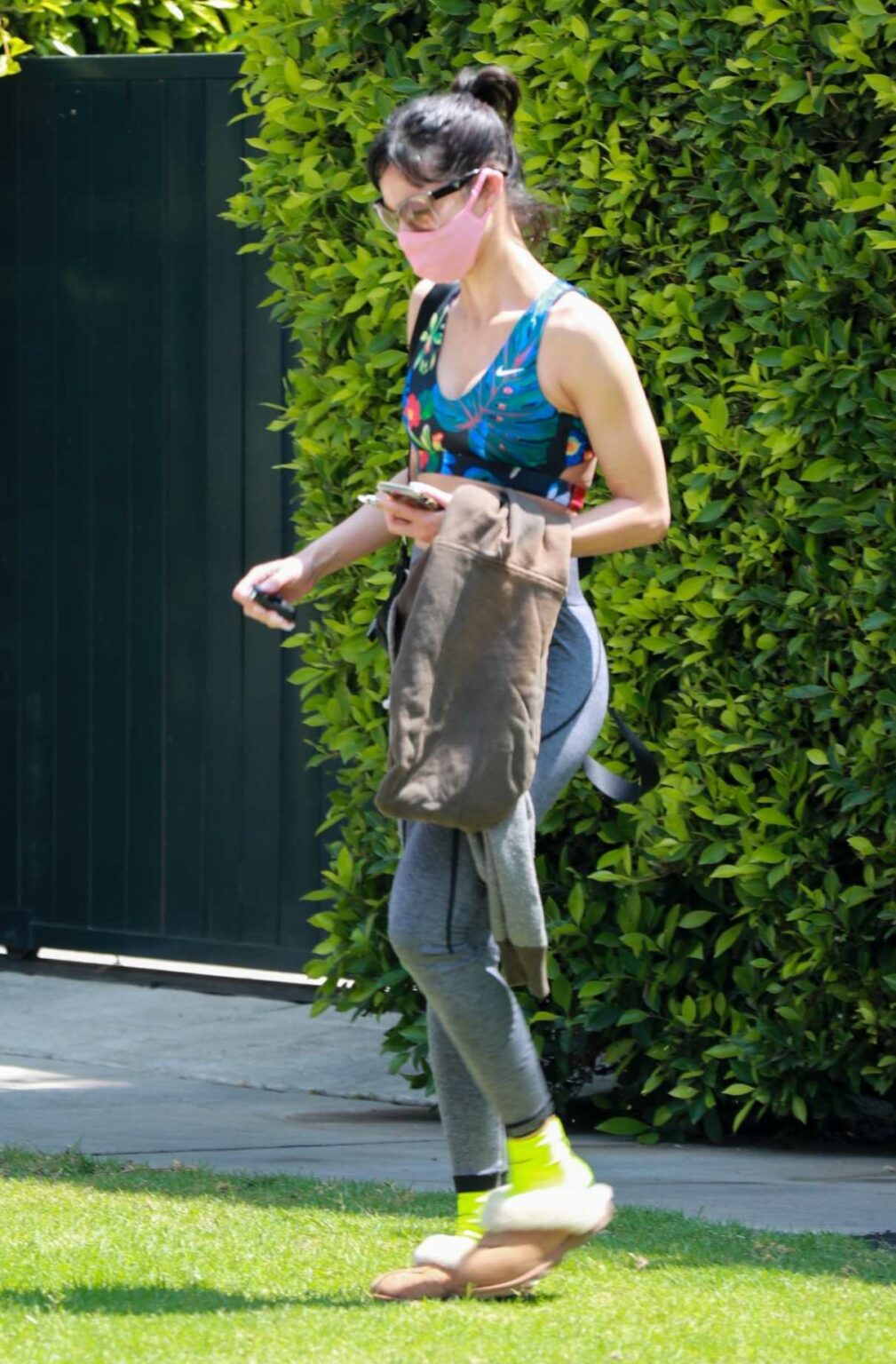 Sofia Boutella in a Blue Sports Bra Leaves a Private Pilates Class in