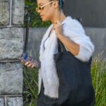 Tessa Thompson in a Grey Cardigan Leaves Her Home in Sydney 05/26/2021