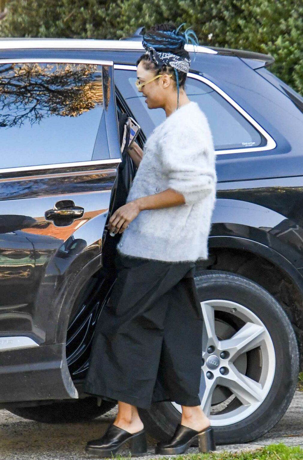 Tessa Thompson in a Grey Cardigan Leaves Her Home in Sydney 05/26/2021
