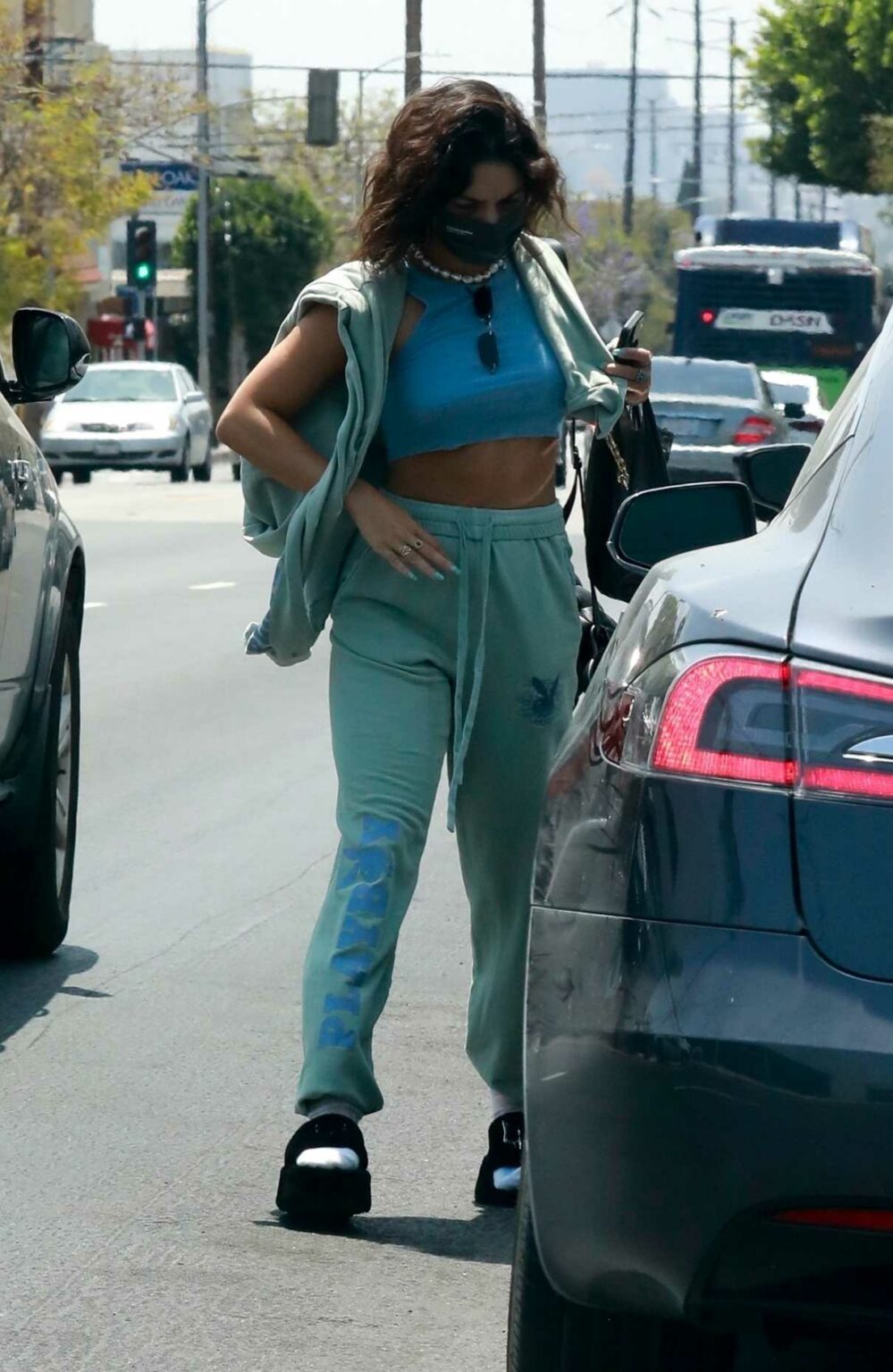 Vanessa Hudgens in a Green Sweatsuit Was Seen Out for Lunch in Los