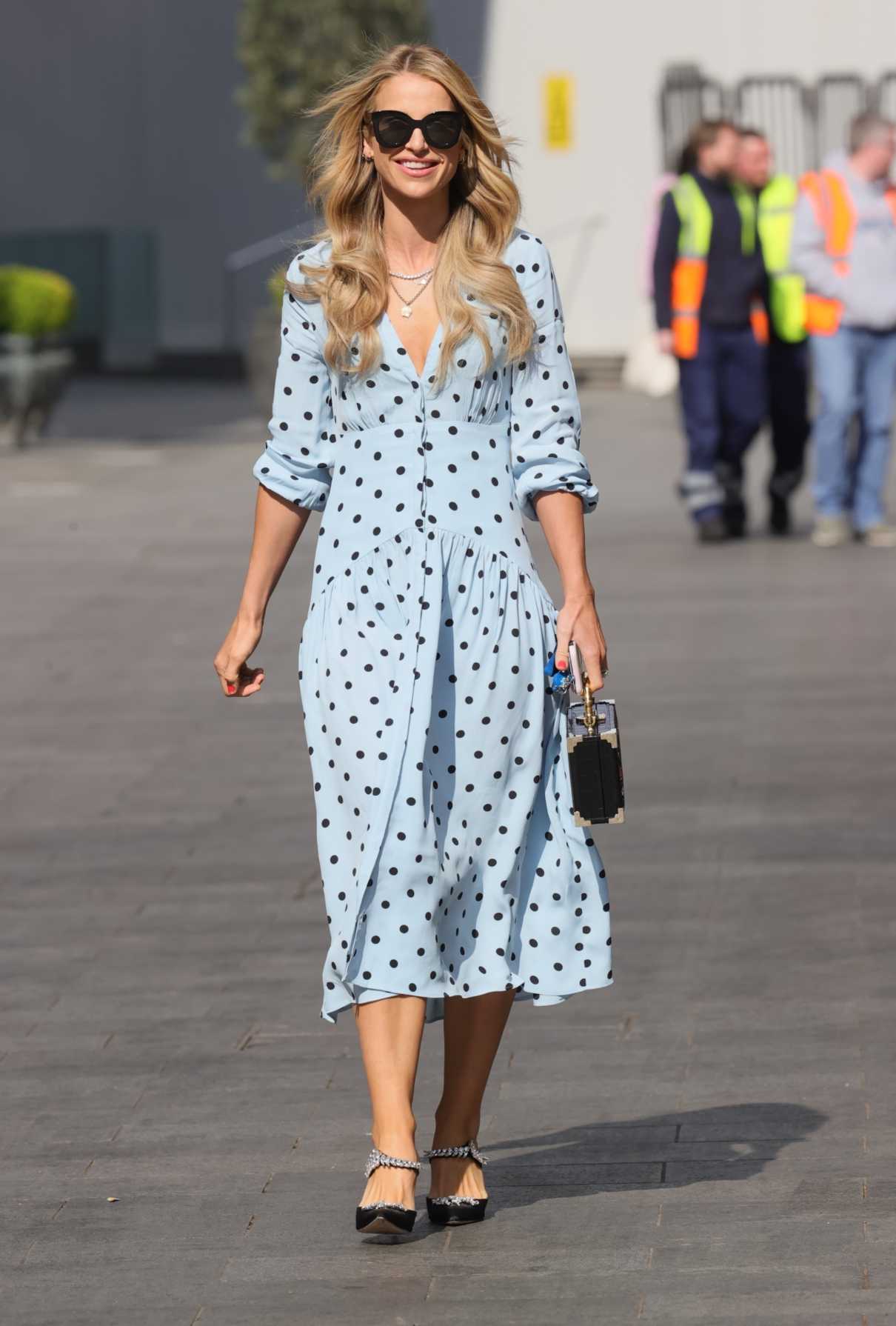 Vogue Williams in a Light Blue Polka Dot Dress