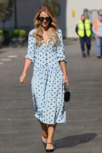 Vogue Williams in a Light Blue Polka Dot Dress