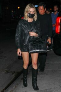 Ashley Benson in a Black Leather Jacket