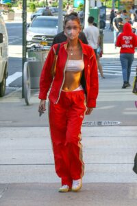 Bella Hadid in a Red Tracksuit