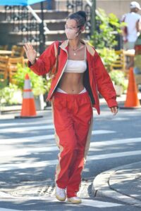 Bella Hadid in a Red Tracksuit